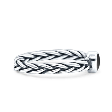 Dainty Braided Celtic Weave Rope Oval Oxidized Simulated Black Onyx 925 Sterling Silver